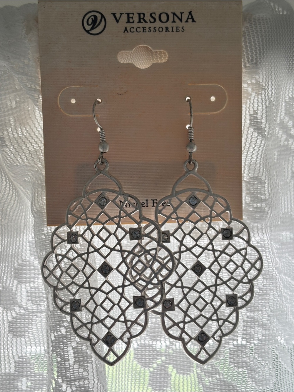 Versona Silver-Tone Filigree Lattice Drop Earrings